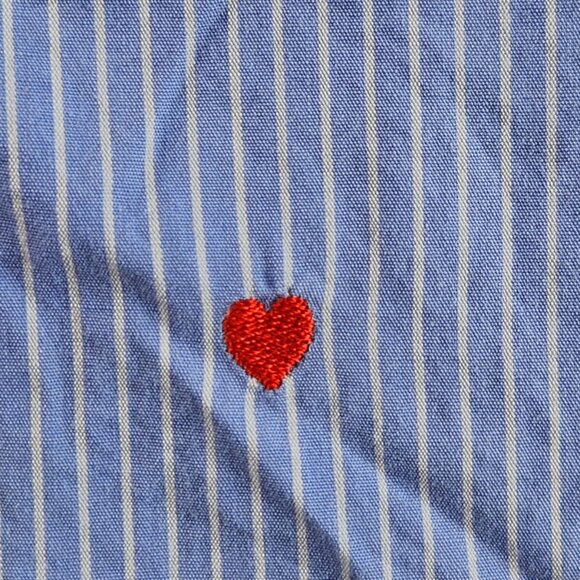 Love Moschino Button Up Shirt Long Sleeve Blue Striped Size 16.5 Designer Heart - Picture 4 of 16
